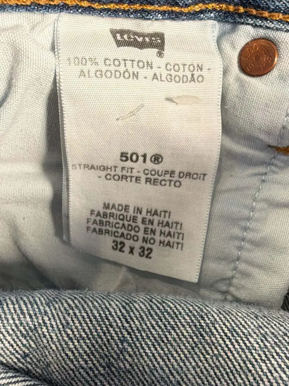 Levi's 501 Original Straight Leg Button Fly Blue Denim Jeans